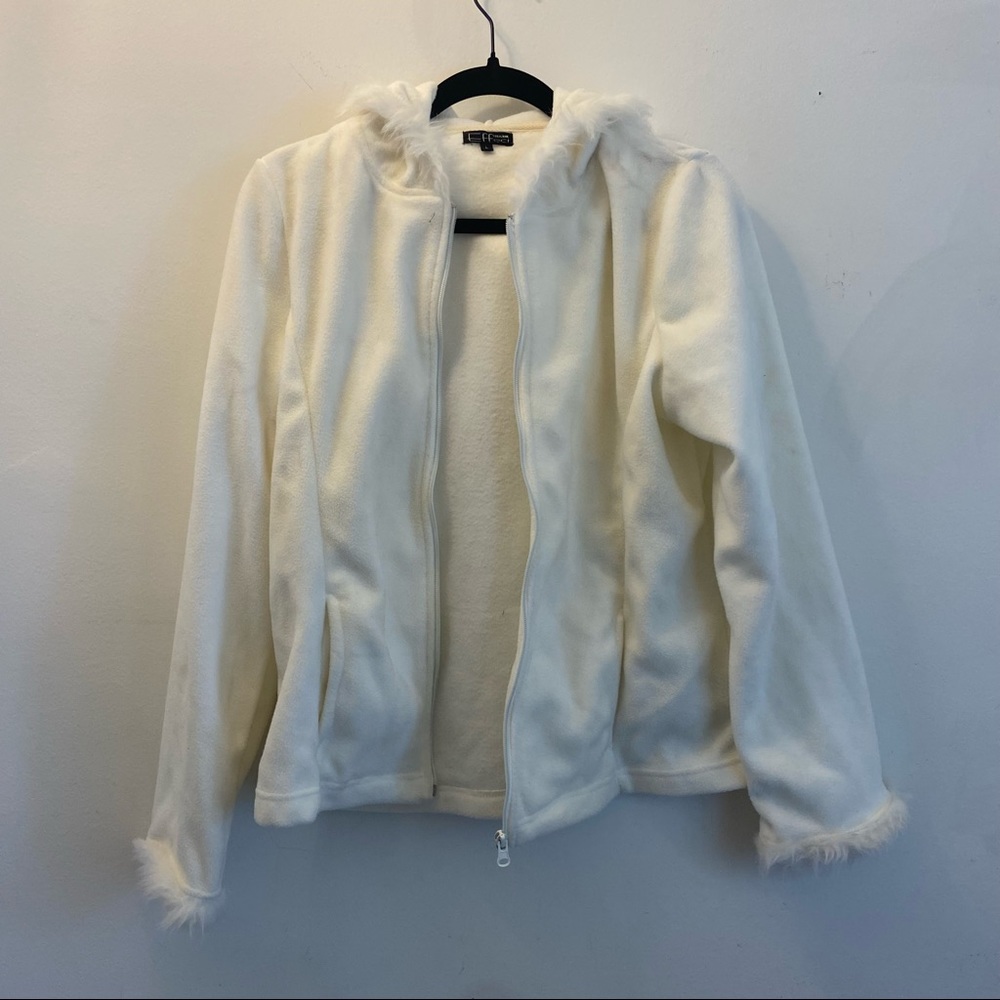 White Fleece Jacket with Faux Fur